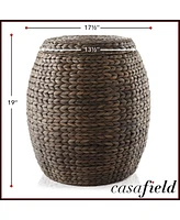 Casafield Round Storage Basket with Lid, Natural - Handwoven Water Hyacinth Hamper Organizer for Laundry, Blankets, Plants