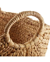 Casafield Large Laundry Boat Basket with Handles - Espresso, Woven Water Hyacinth Storage Tote for Blankets, Bathroom, Bedroom, Living Room
