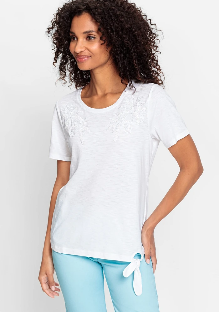Olsen Women's Tied Hem Palm T-Shirt