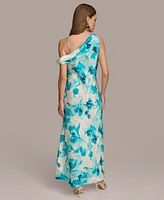 Donna Karen Women's Printed One-Shoulder Draped Gown