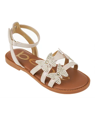 Bebe Big Girl's Strappy Sandal with Rhinestone Butterfly Appliques Polyurethane Sandals