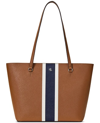 Lauren Ralph Lauren Karly Medium Crosshatch Leather Tote