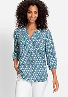 Olsen Women's 100% Organic Cotton 3/4 Sleeve Ikat Print Tunic Tee