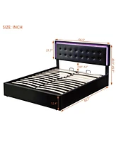 Streamdale Furniture Queen Size Tufted Upholstered Storage Bed With Led Lights