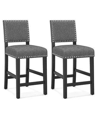 Costway Set of 2 Bar Height Chairs with Solid Rubber Wood Frame & Adjustable Foot Pads