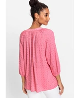 Olsen 100% Viscose 3/4 Sleeve Modern Eyelet Tunic Blouse