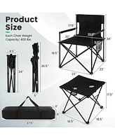 Gymax Folding Camping Chair Set of 3 Portable Lawn Chair & Side Table w/ 2 Cup Holders