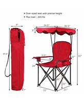 Gymax Folding Canopy Camping Chair Portable Beach Chair w/ Carrying Bag Blue