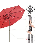 Yescom 11 Ft 3 Tier Patio Umbrella with Solar Led Crank Tilt Button Outdoor