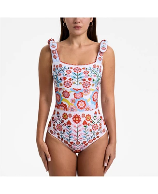 Jessie Zhao New York Women's Red Garden Reversible One-Piece Swimsuit