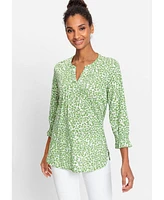 Olsen 100% Organic Cotton 3/4 Sleeve Pebble Print Tunic T-Shirt