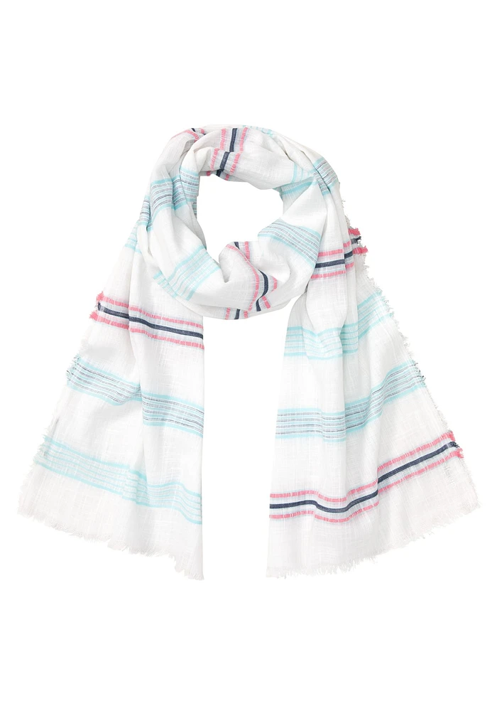 Olsen 100% Cotton Striped Scarf with Frayed Edges