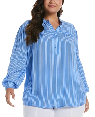 Ella Rafaella Plus Stripe Long Sleeve Popover Blouse