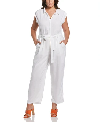 Ella Rafaella Plus Size Linen Blend Sleeveless Jumpsuit Pants