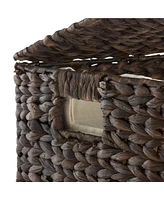 Casafield 2-Section Laundry Hamper with Lid and Removable Liner Bags - Natural, Woven Water Hyacinth Basket for Clothes