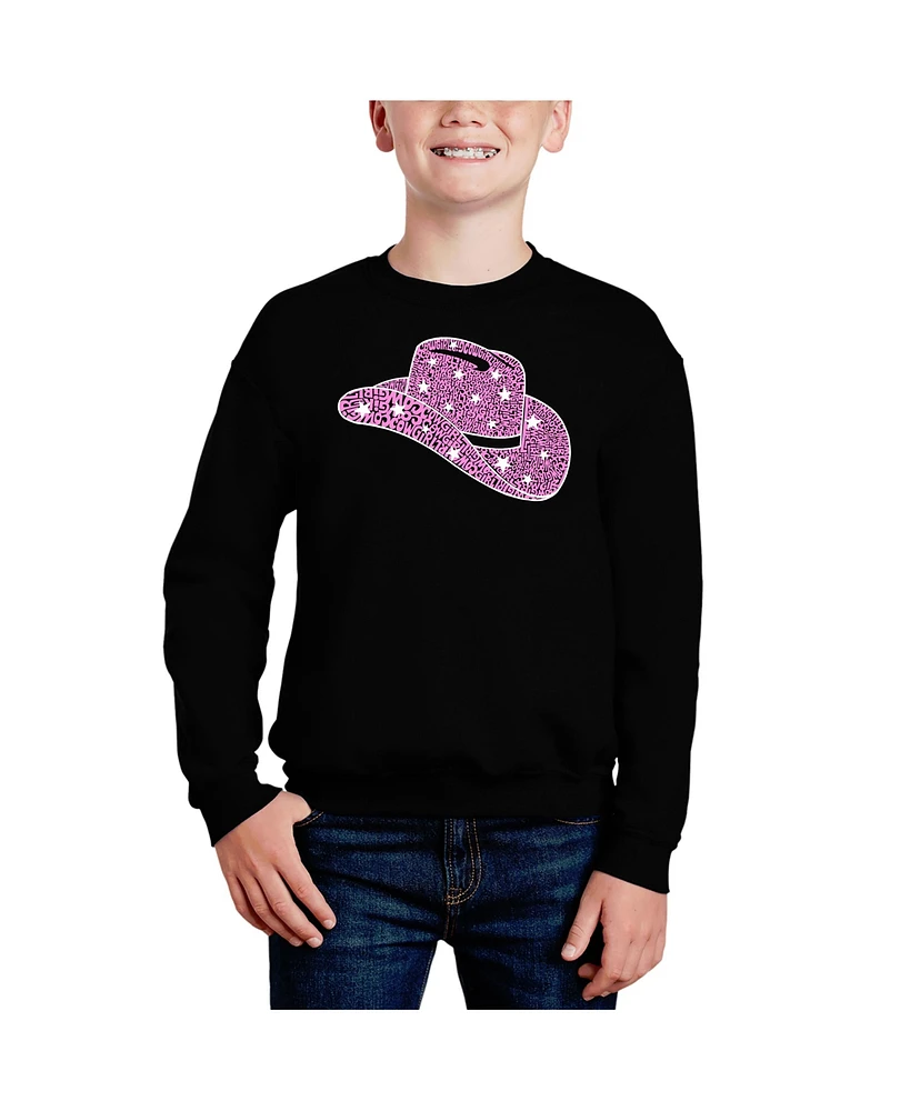 La Pop Art Boys Cow Hat Word Crewneck Sweatshirt