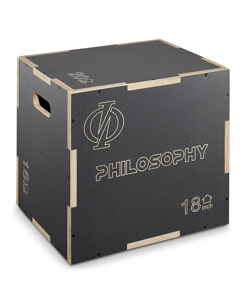 Philosophy Gym 3 in 1 Non-Slip Wood Plyo Box, 20" x 18" x 16", Gray, Jump Plyometric Box for Training and Conditioning