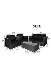 Gymax 8PCS Rattan Patio Conversation Set Outdoor Furniture Set w/ Black Cushions