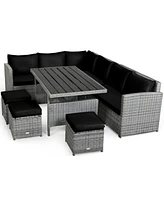 Sugift 7 Pieces Outdoor Wicker Sectional Sofa Set with Dining Table