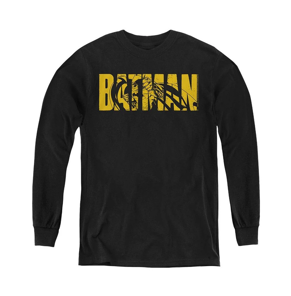 Batman Boys Youth Text On Black Long Sleeve Sweatshirt