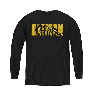 Batman Boys Youth Text On Black Long Sleeve Sweatshirt