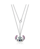 Disney Lilo and Stitch Fashion Stitch Pave Pendant Necklace, 16+3" Silver Chain