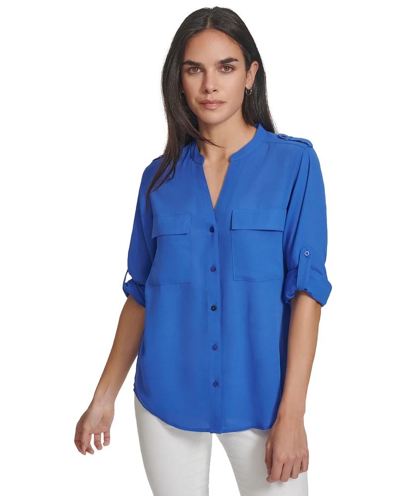 Calvin Klein Women's Roll-Tab Sleeve Button Down Shirt | The Shops at  Willow Bend