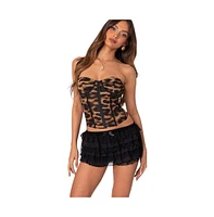 Edikted Women's Lennox Leopard Print Mesh Corset Top