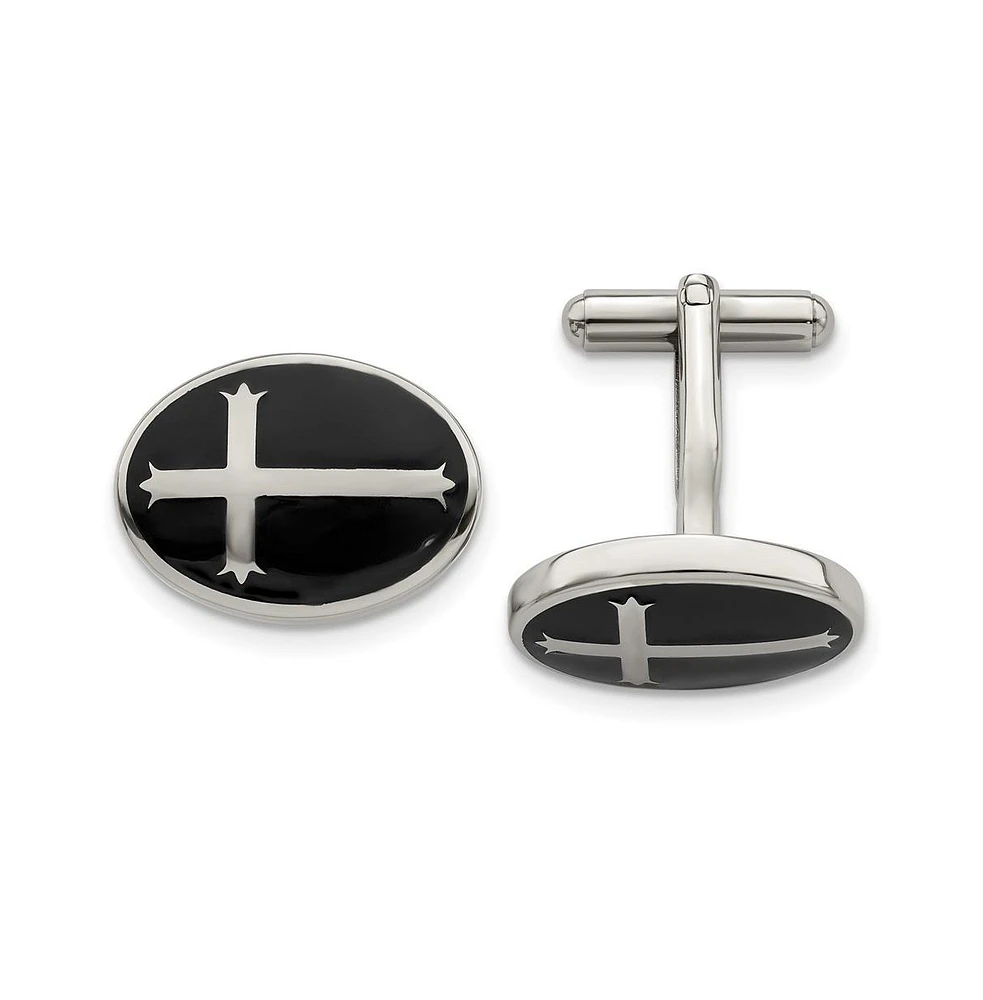 Chisel Stainless Steel Polished Enameled Cross Circle Cufflinks