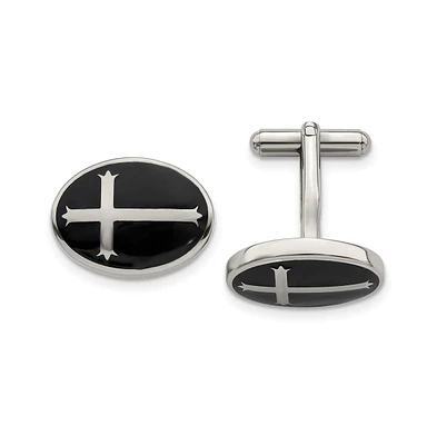 Chisel Stainless Steel Polished Enameled Cross Circle Cufflinks