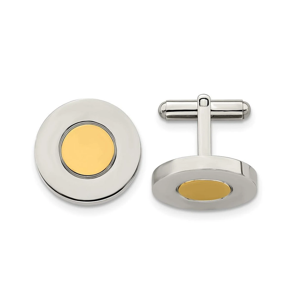 Chisel Stainless Steel Polished Yellow Ip-plated Circle Cufflinks