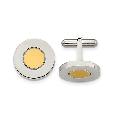 Chisel Stainless Steel Polished Yellow Ip-plated Circle Cufflinks