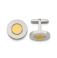 Chisel Stainless Steel Polished Yellow Ip-plated Circle Cufflinks