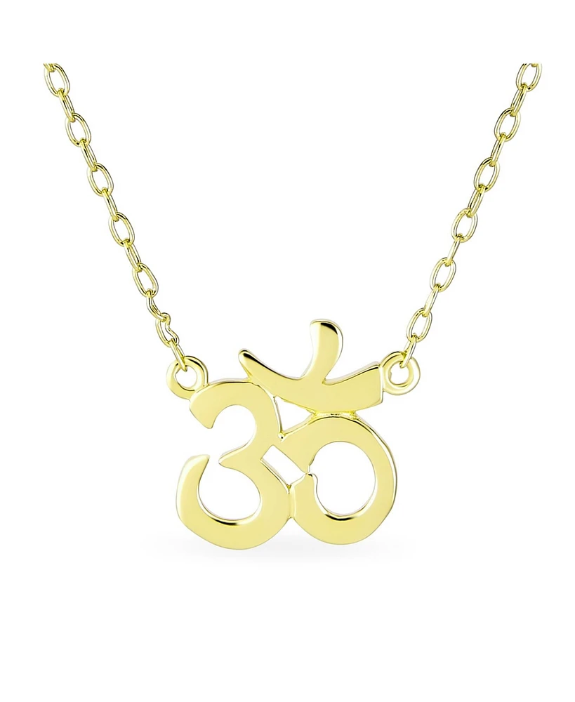 Bling Jewelry Sanskrit Symbol Yoga Spiritual Harmony Aum Om Ohm Pendant Station Necklace For Women Gold Plated Sterling Silver