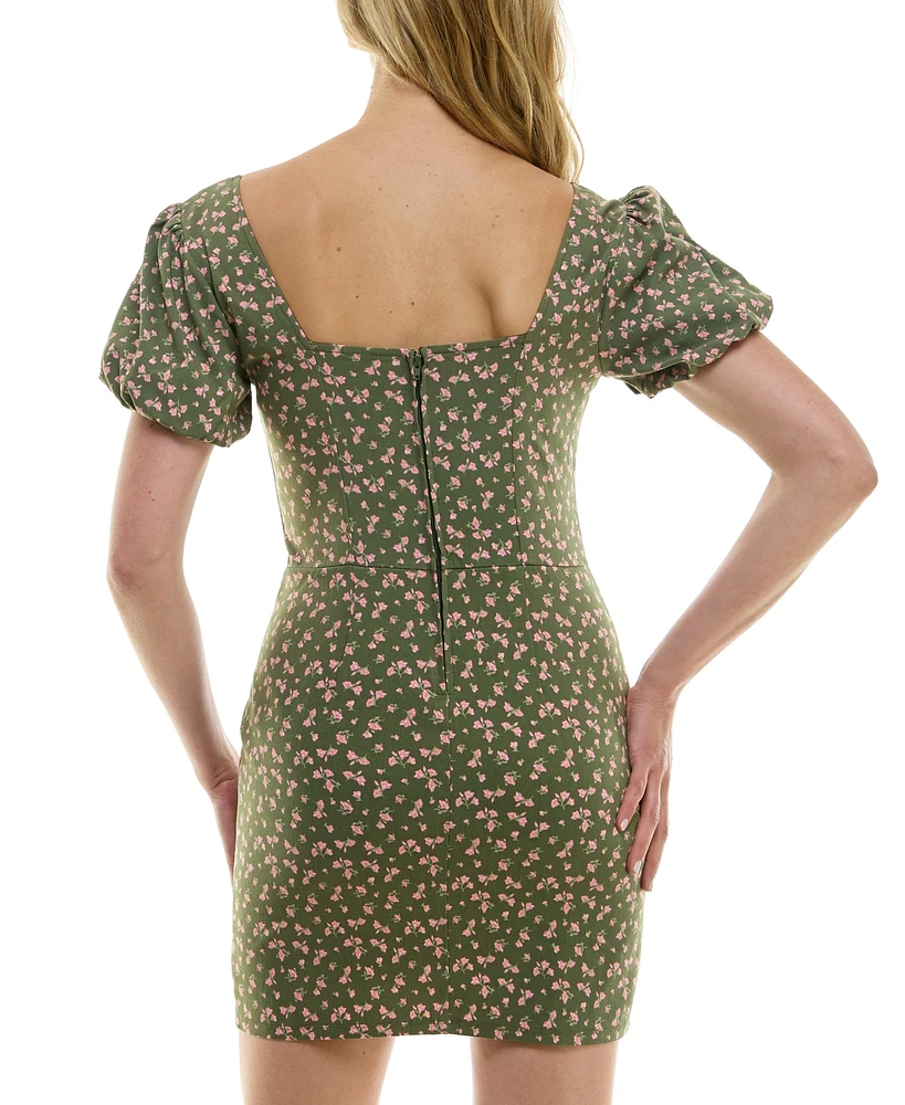 Trixxi Juniors' Floral-Print Twist-Front Bodycon Dress