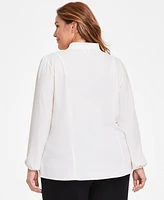 Anne Klein Plus High-Neck Button-Front Blouse