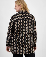 Anne Klein Plus Printed Collared Button-Front Shirt