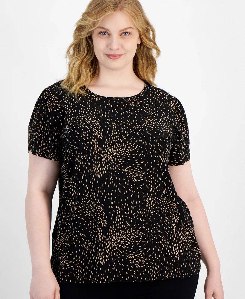Anne Klein Plus Size Printed Tulip-Sleeve Top