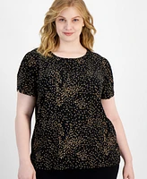 Anne Klein Plus Size Printed Tulip-Sleeve Top