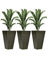Outsunny Set of 3 Tall Outdoor Planters w/ Drainage Holes, Plug, Brown