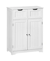 Kleankin Freestanding Bathroom Storage Cabinet, Floor Cupboard with 2 Drawers, Adjustable Shelf, for Bathroom, Living Room, Bedroom or Entryway, White