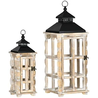 Homcom 2 Pack 31"/22" Lantern Decorative, Distressed Wooden Outdoor Lantern