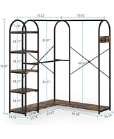 Tribesigns L-Shaped Garment Rack with Shelves, Heavy Duty Corner Clothes Rack with Coat Hooks, Anti-toppling Device, Cloth Hanger Standing Clothing Ra