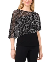 Msk Women's Beaded Chiffon Asymmetrical Short-Sleeve Blouse