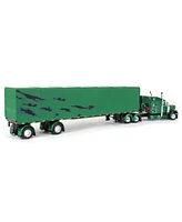 First Gear Dcp 1/64 Green & Black Peterbilt Mid-Roof Sleeper with Utility Roll Tarp Trailer