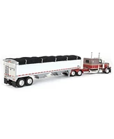 Dcp 1/64 Brown Maroon Peterbilt 389 63in Flattop w/ Wilson Grain Trailer