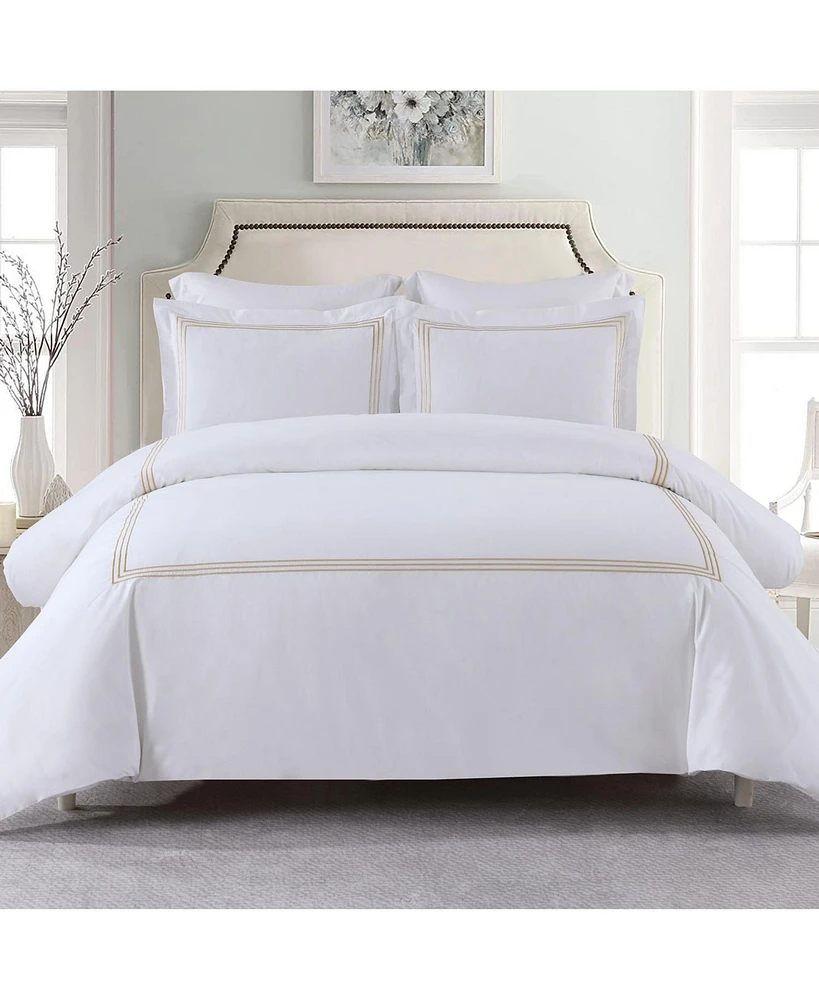 Egyptian Linens Adeline 100% Cotton Percale Embroidered Duvet Cover Set, Twin/Twin Xl