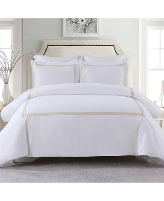 Egyptian Linens Adeline 100% Cotton Percale Embroidered Duvet Cover Set, Twin/Twin Xl