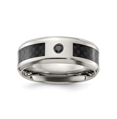 Chisel Titanium Black Carbon Fiber Inlay and Cz Wedding Band Ring