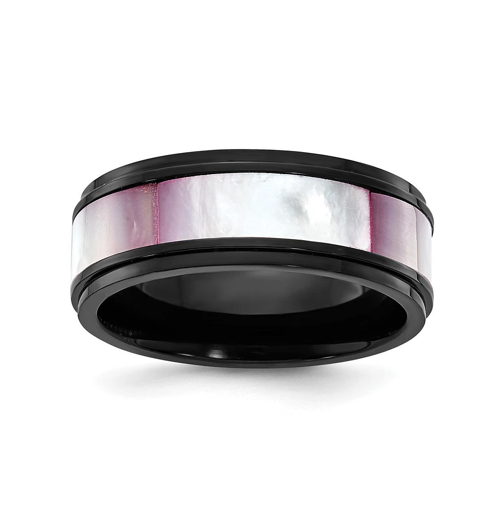 Chisel Titanium Black Ip-plated Mother of Pearl Inlay Band Ring